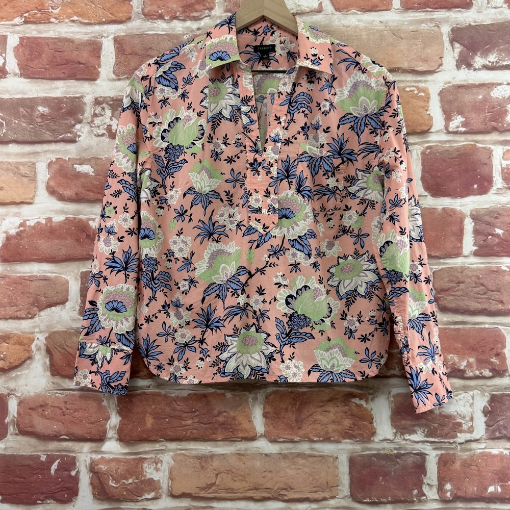 Talbots Top Women's Small Pink Multicolor Garden Floral Pocketed Casual Shirt